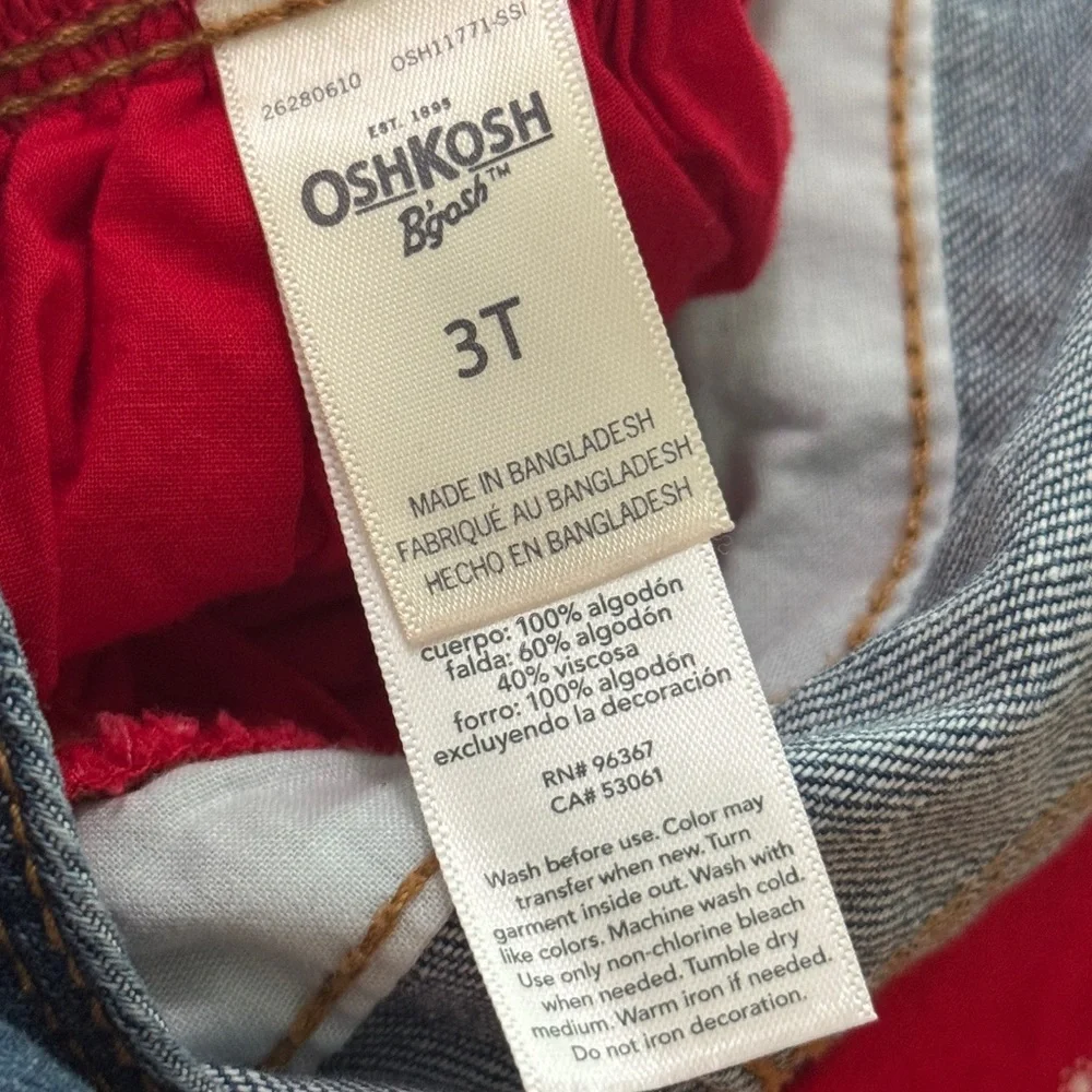 Osh'Kosh 3T Red Blue Denim Western Bandana Print Overall Skirtall Jumper Dress